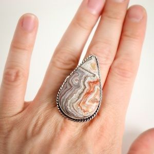 Sterling Silver Plate Mexican Laguna Agate Ring